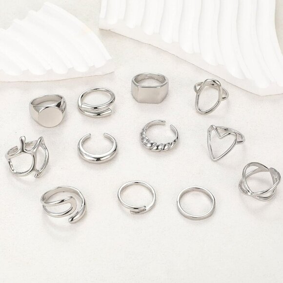 12PCS Gold Stackable Rings Set for Women, 18K Gold Plated Open Stacking Knuckle - Picture 8 of 8